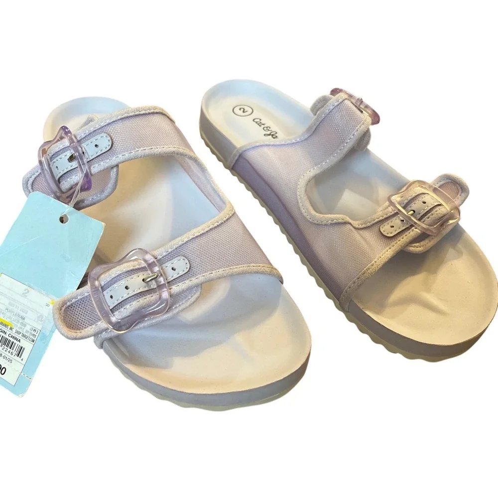 Cat & Jack Girls Lavender Purple Double Buckle Slide Sandals‎ Size 2 NEW